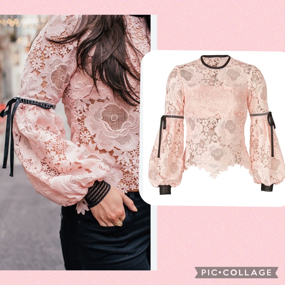 Unitedwood Women’s 6 Pink Black Elva Lace Floral Beautiful Top Blouse